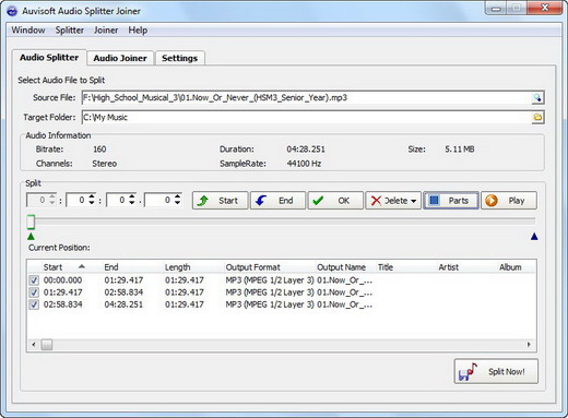 split audio file into small pieces and merge